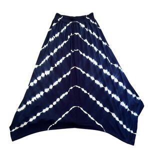 Time and‎ Tru Blue Sapphire Tie Dye Smocked Waist Handkerchief Hem Maxi Skirt M